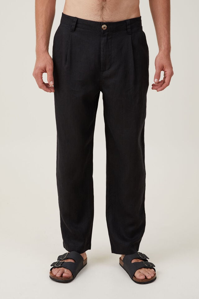 Cotton On Linen Pleat Pant Black