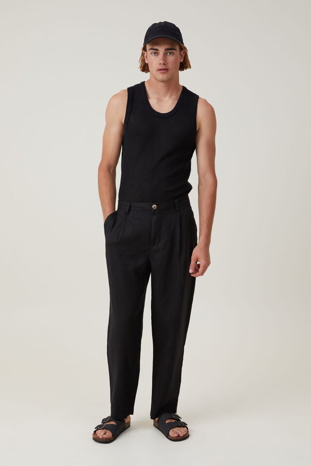 Cotton On Linen Pleat Pant Black