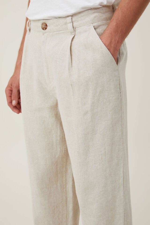 Cotton On Linen Pleat Pant Oatmeal