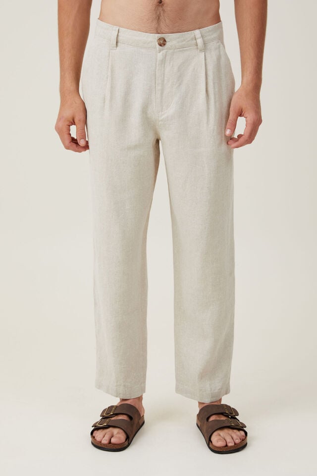 Cotton On Linen Pleat Pant Oatmeal