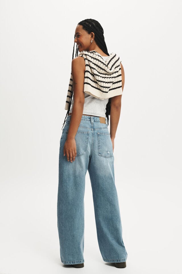 Cotton On Low Super Baggy Jean Breeze Blue Worn