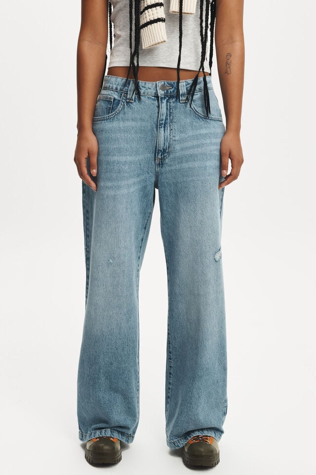 Cotton On Low Super Baggy Jean Breeze Blue Worn