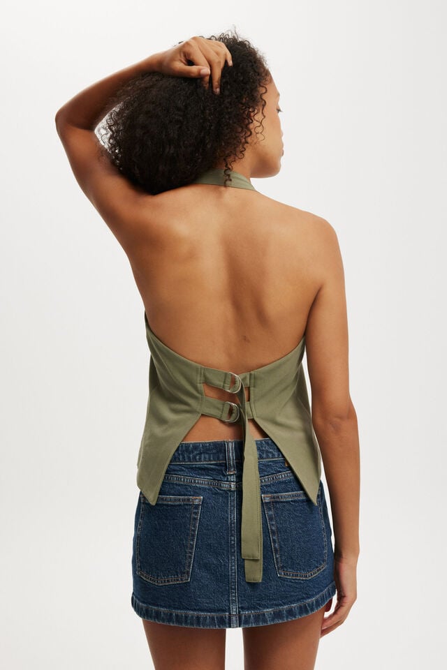 Cotton On Luis Halter Seam Top Burnt Olive