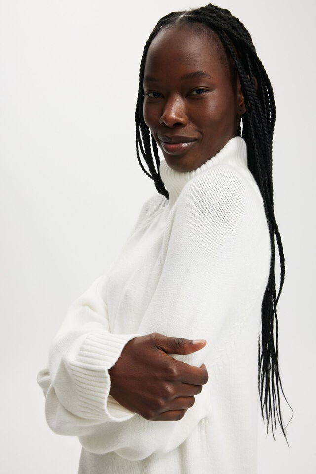 Cotton On Lux Roll Neck Knit Mini Dress White