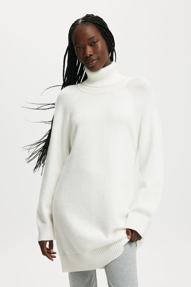 cotton on Lux Roll Neck Knit Mini Dress white