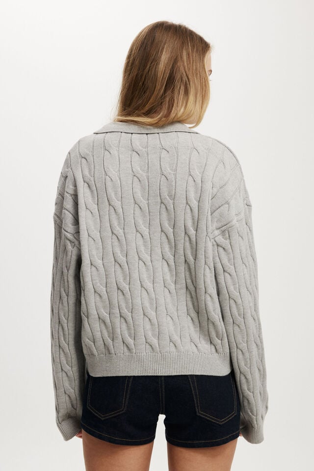 Cotton On Luxe Collar Sweater Grey Marle Cable