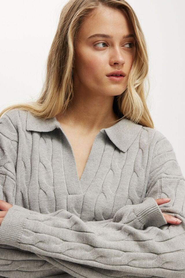 Cotton On Luxe Collar Sweater Grey Marle Cable