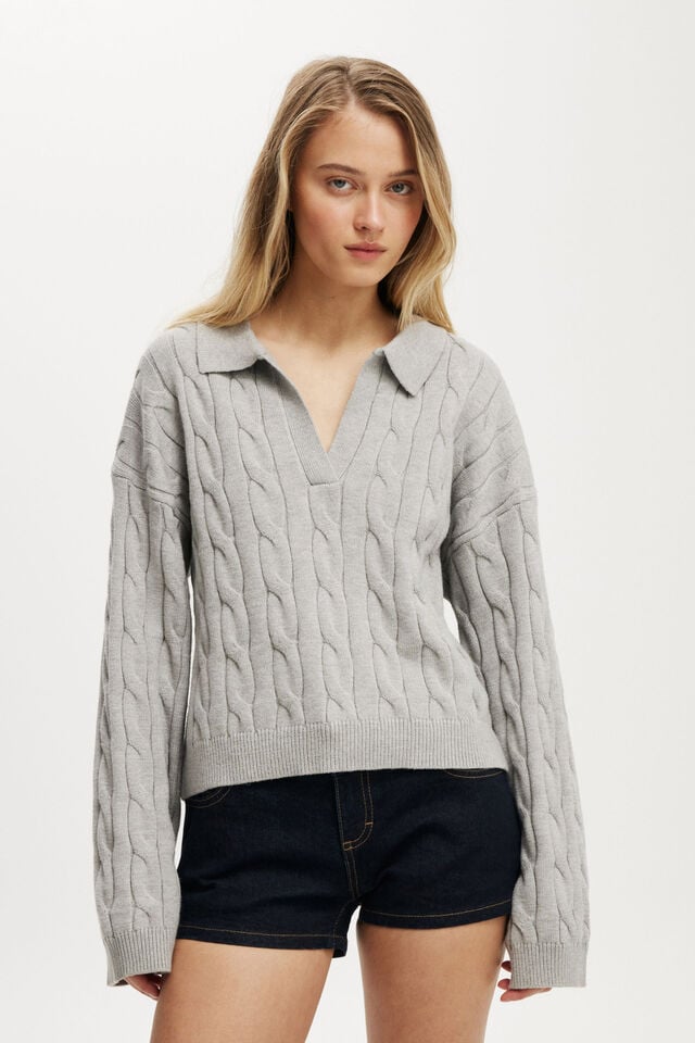 cotton on Luxe Collar Sweater grey marle cable