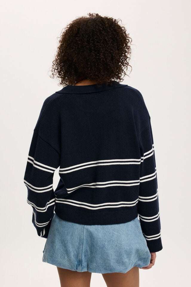 Cotton On Luxe Collar Sweater Navy Stripe