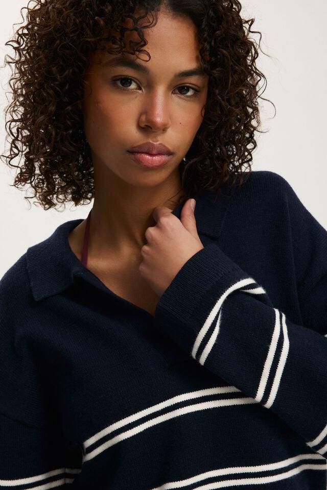 Cotton On Luxe Collar Sweater Navy Stripe
