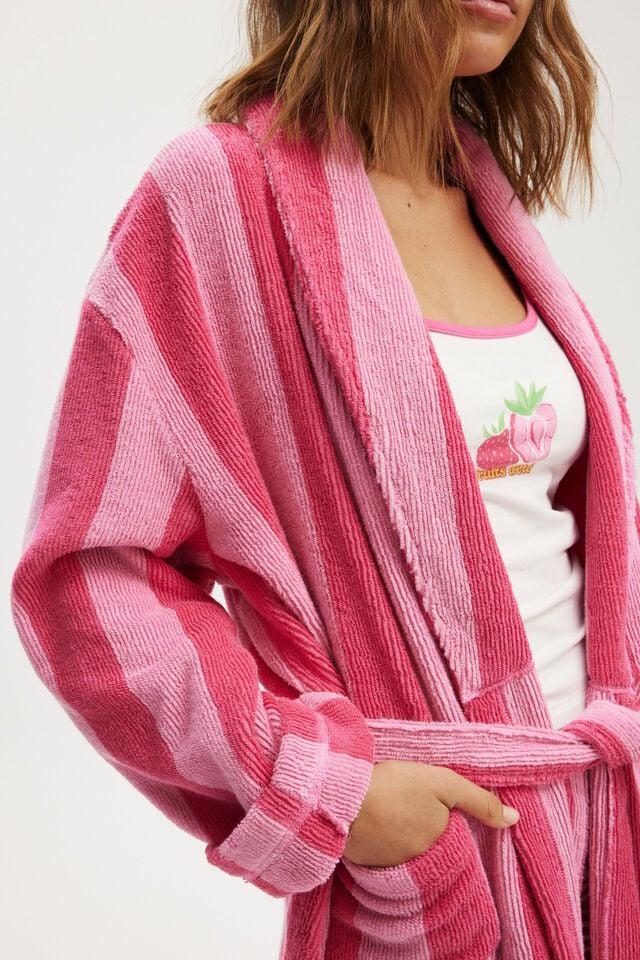 Cotton On Luxe Terry Robe Pink Claudia Stripe