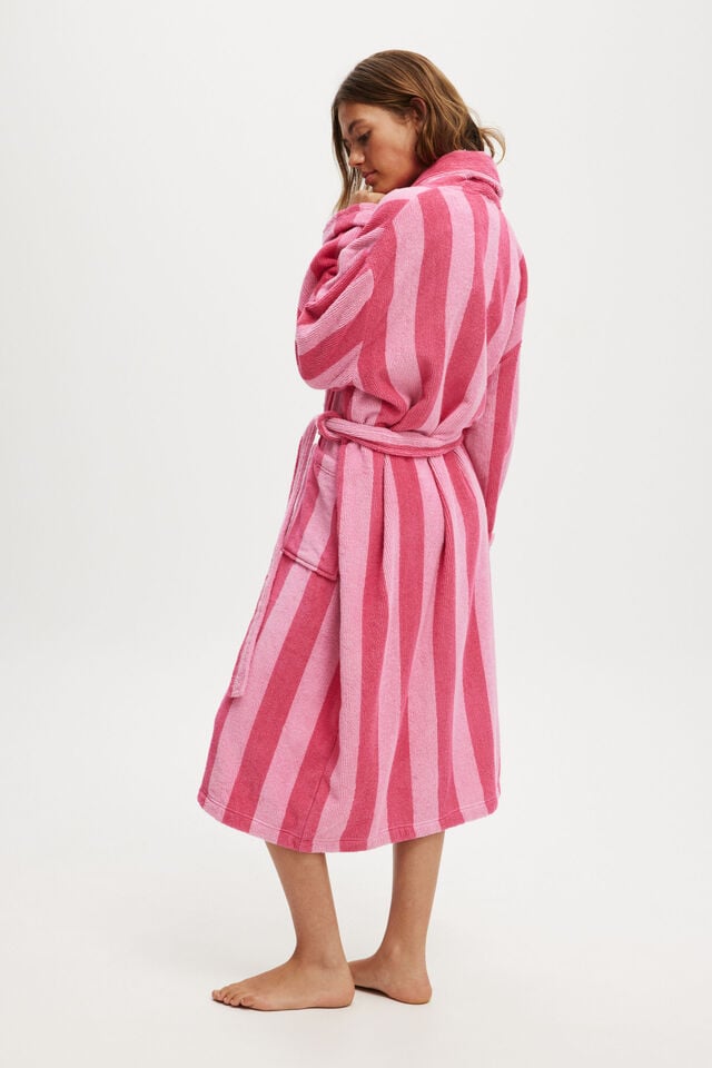 Cotton On Luxe Terry Robe Pink Claudia Stripe