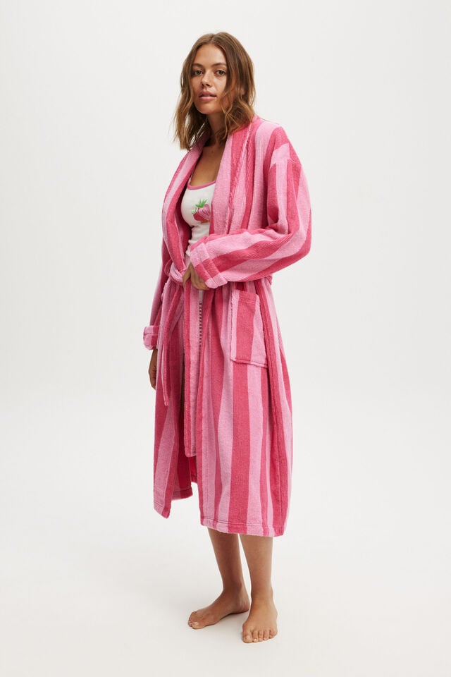 cotton on Luxe Terry Robe pink claudia stripe