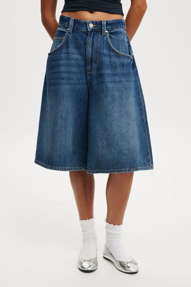 Cotton On Lyocell Wide Denim Jort Shore Blue