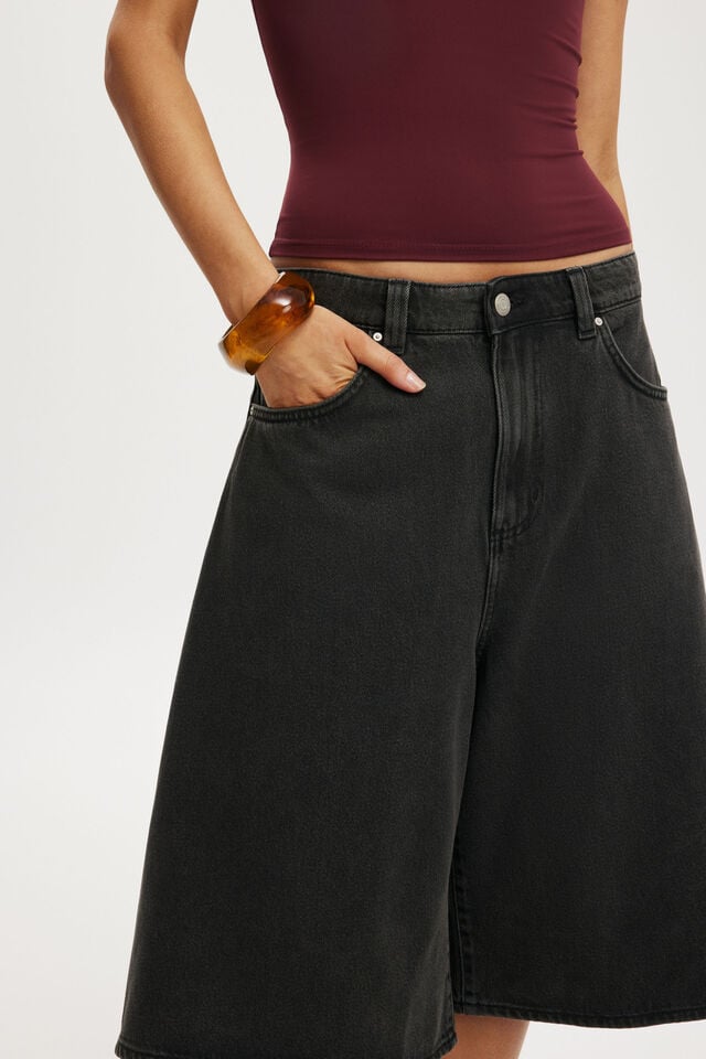 Cotton On Lyocell Wide Denim Jort Used Black