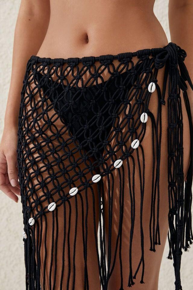 Cotton On Macrame Beach Sarong Black