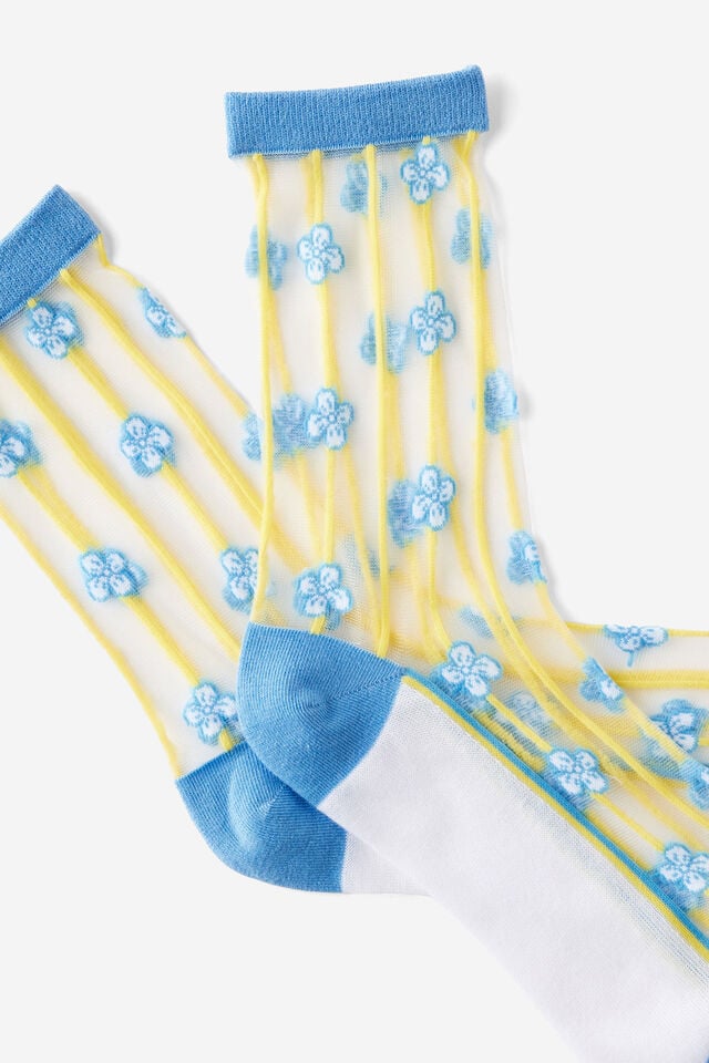 Cotton On Mesh Crew Sock Blue Floral