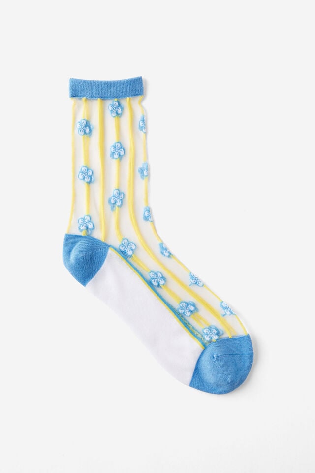 cotton on Mesh Crew Sock blue floral