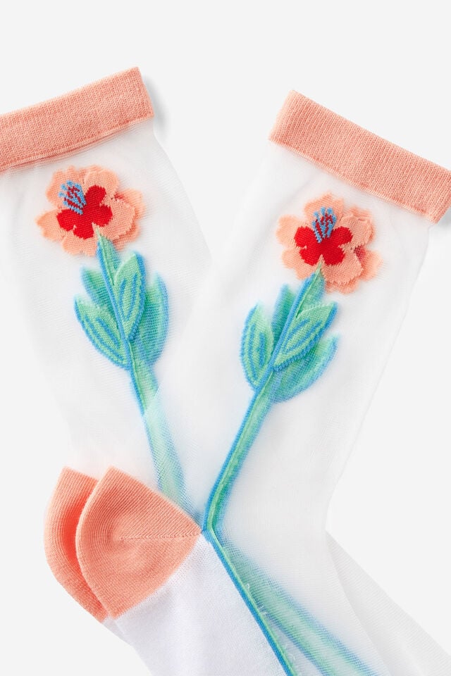 Cotton On Mesh Crew Sock Flower Stem