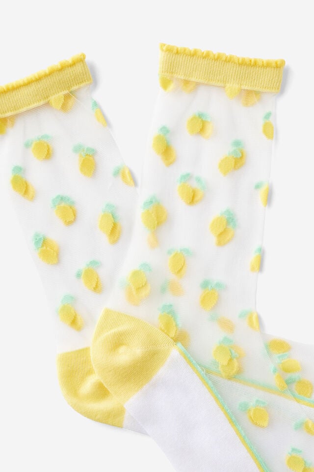 Cotton On Mesh Crew Sock Lemons/frill