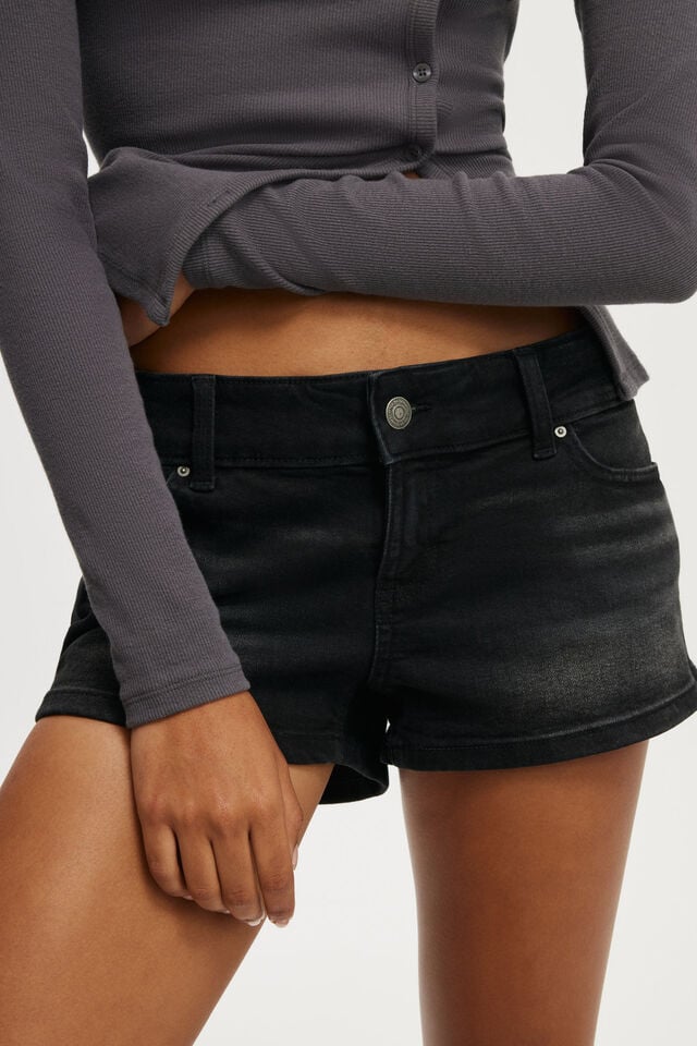 Cotton On Micro Low Denim Short Y2k Washed Black