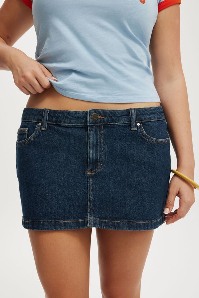 Cotton On Micro Low Denim Skirt Rinse Blue
