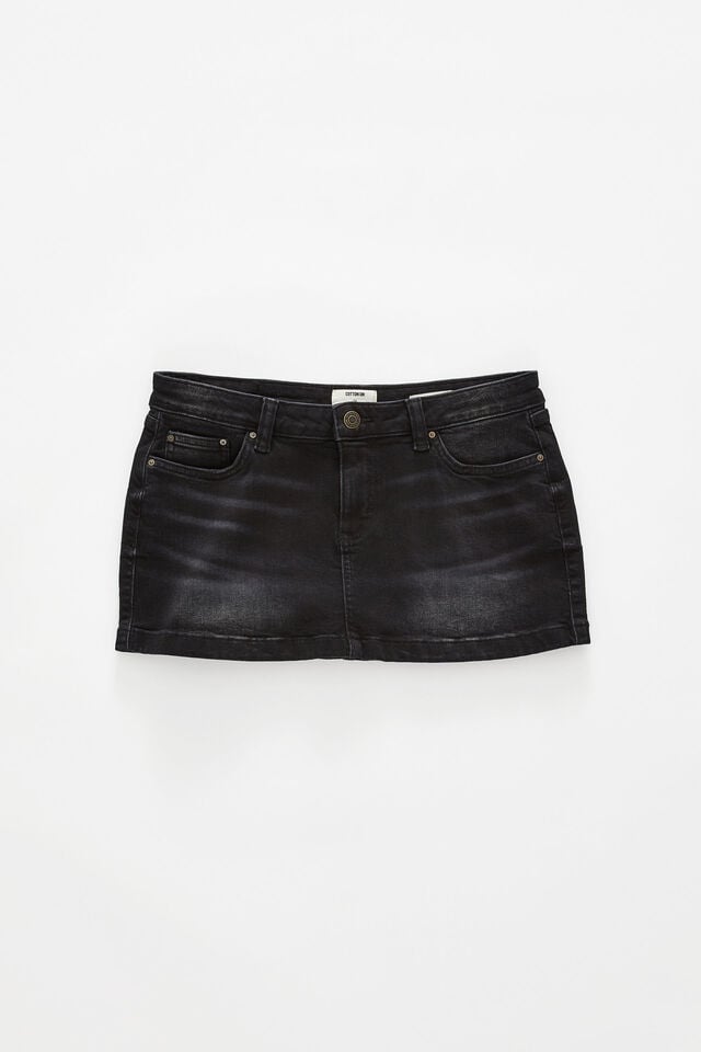 Cotton On Micro Low Denim Skirt Y2k Washed Black