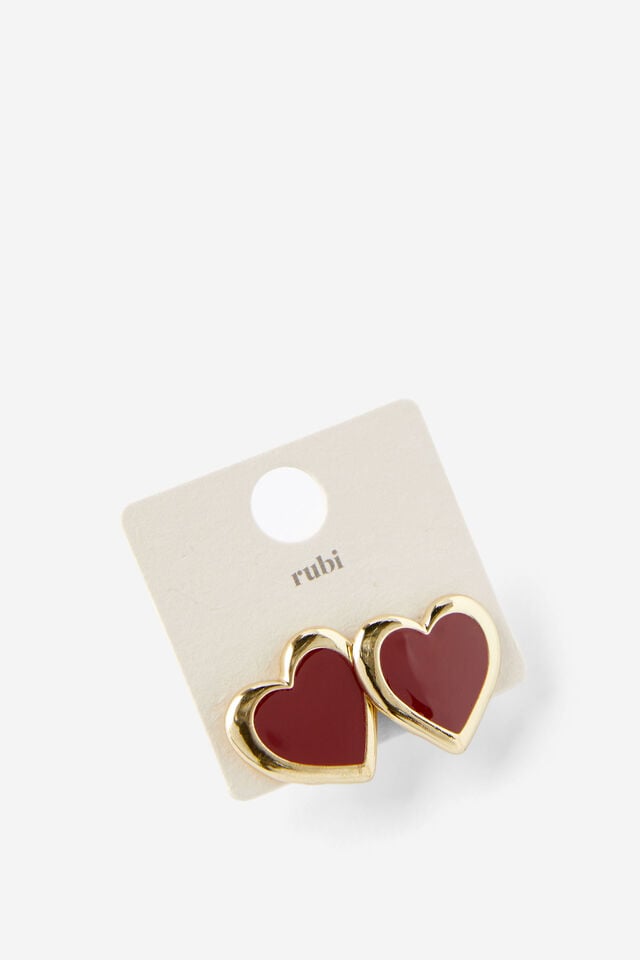 Cotton On Mid Charm Earring Up Big Red Heart Stud