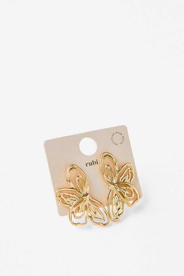 Cotton On Mid Charm Earring Up Gold Sketch Flower