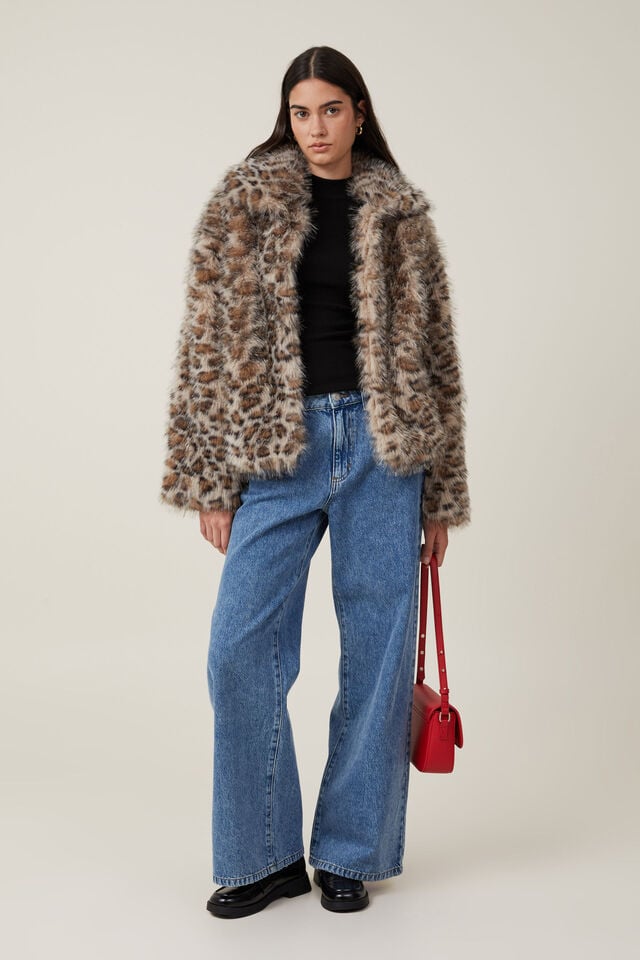 Cotton On Mimi Faux Fur Jacket Leopard