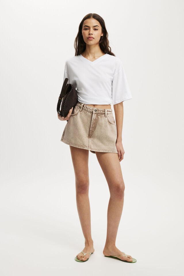 Cotton On Mini Denim Skort Brown Stonewash