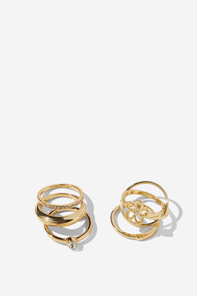 cotton on Multipack Rings up gold flower