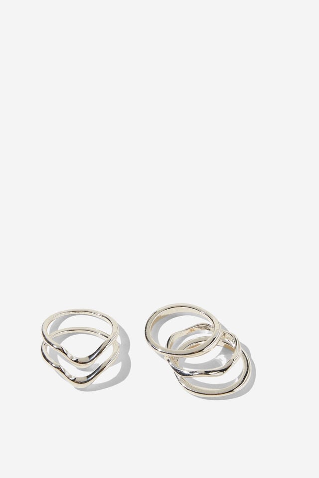 cotton on Multipack Rings up silver wavy