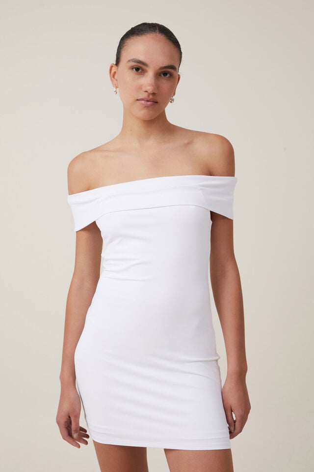 cotton on Off Shoulder Luxe Mini Dress white