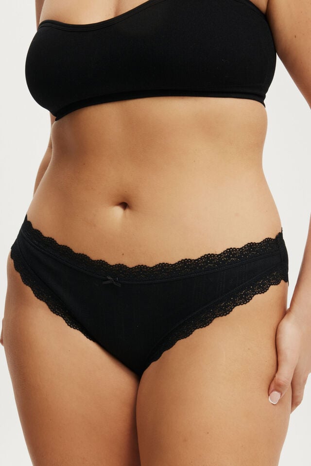 Cotton On Organic Cotton Lace Bikini Brief Black