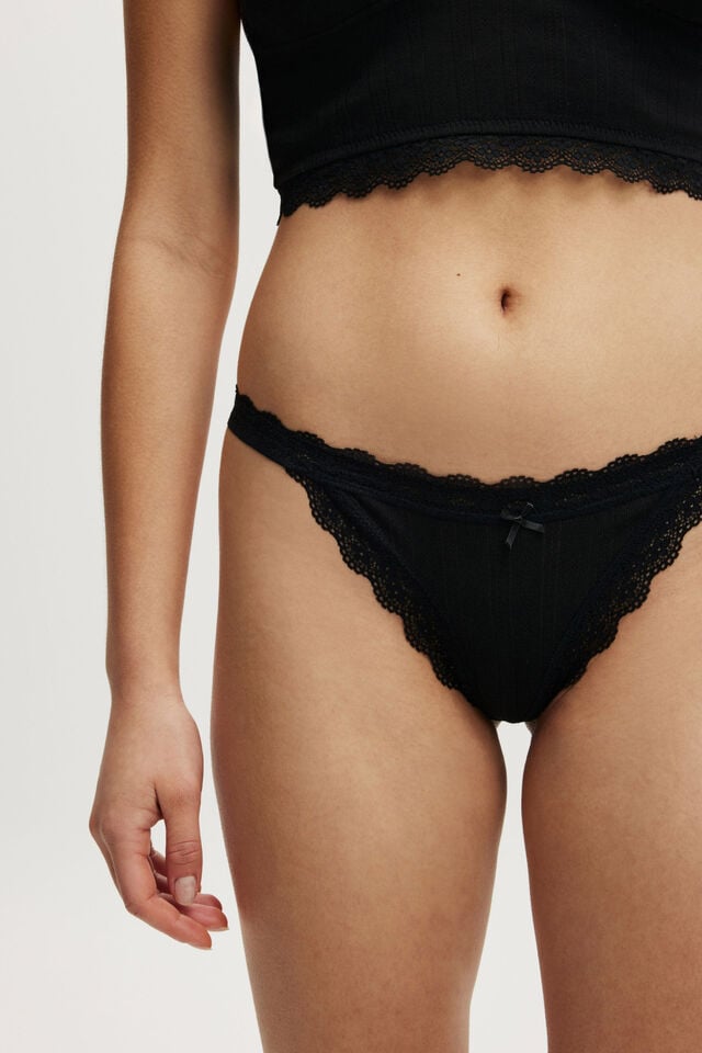Cotton On Organic Cotton Lace Thong Brief Black