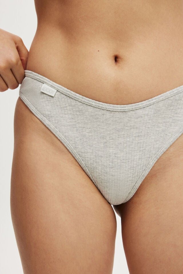 Cotton On Organic Cotton Rib Thong Mid Grey Marle