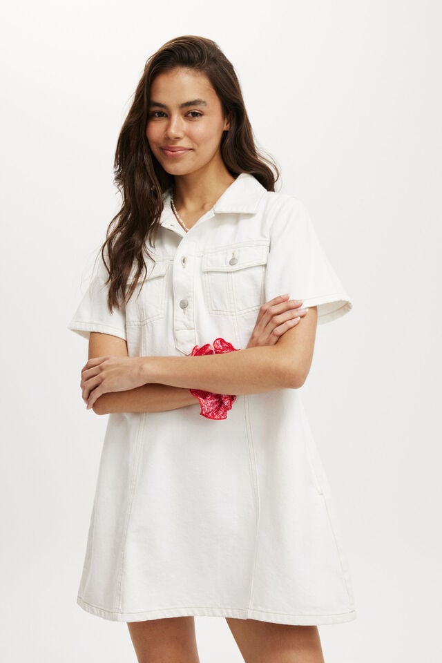 Cotton On Original Denim Mini Dress Vintage White