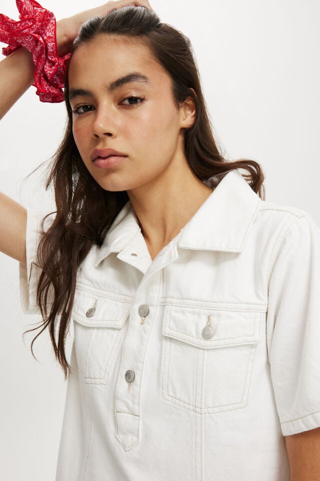 Cotton On Original Denim Mini Dress Vintage White