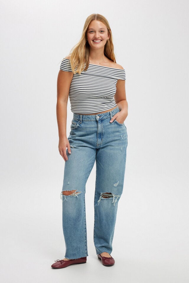 cotton on Original Straight Jean lake blue rips