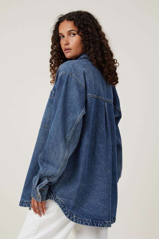 Cotton On Oversized Denim Shirt Bottle Blue