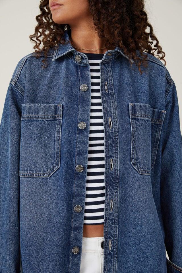Cotton On Oversized Denim Shirt Bottle Blue
