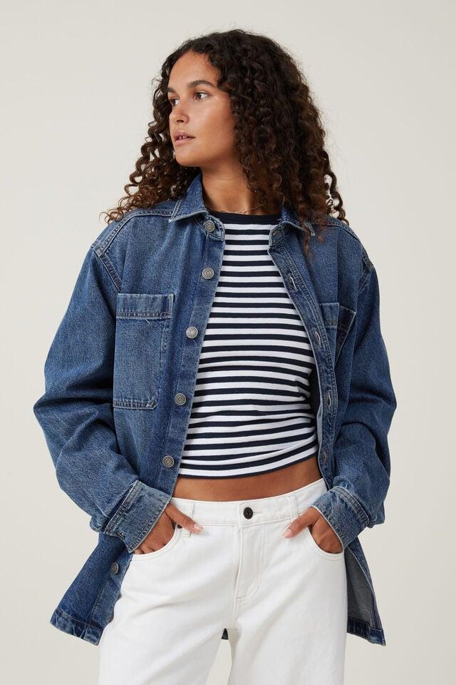 cotton on Oversized Denim Shirt bottle blue