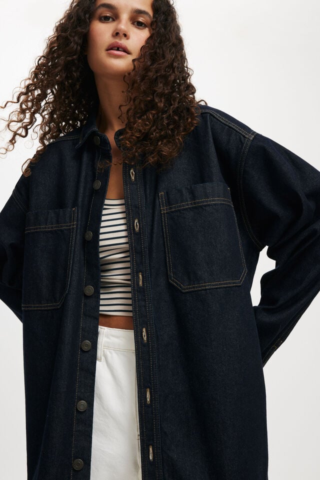 Cotton On Oversized Denim Shirt Indigo