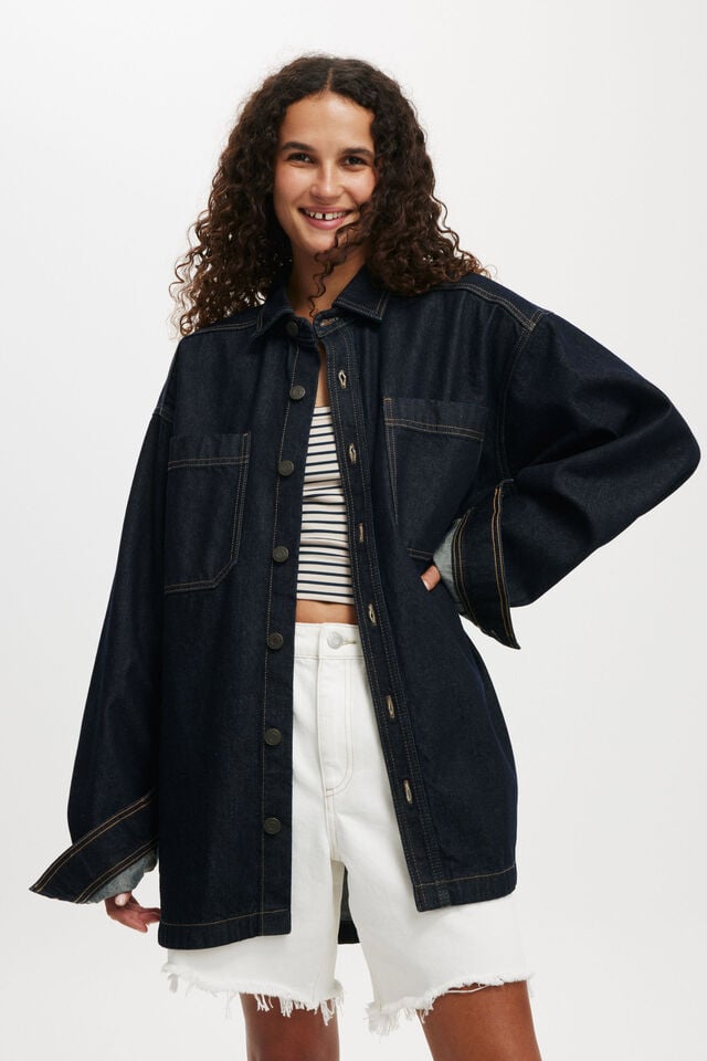 cotton on Oversized Denim Shirt indigo