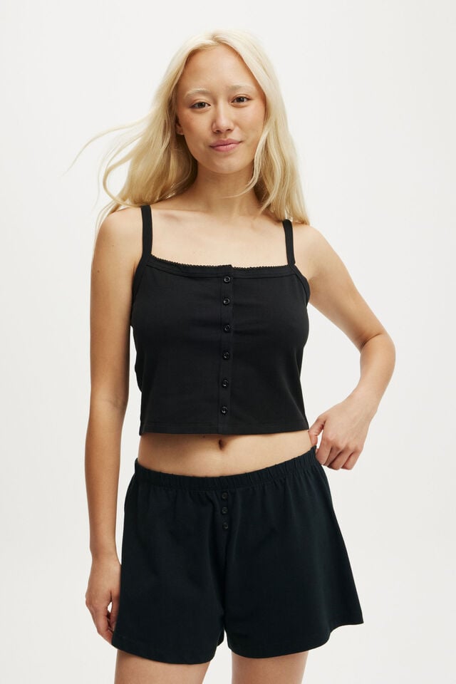 Cotton On Peached Jersey Button Up Cami Black