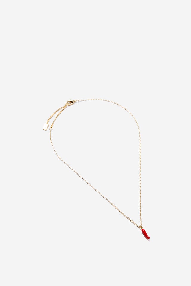 cotton on Pendant Necklace up gold enamel chilli