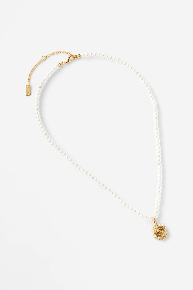 cotton on Pendant Necklace up gold sun pearl
