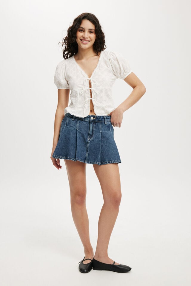 Cotton On Pleated Denim Mini Skirt Blue Dusk