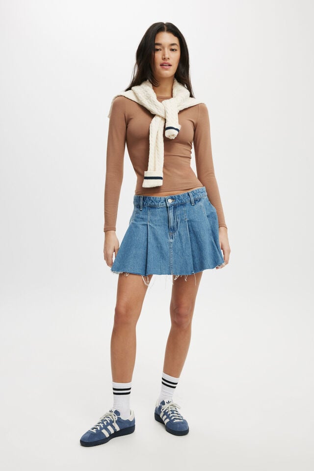 Cotton On Pleated Denim Mini Skirt Blue Haze